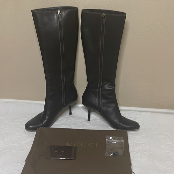 Gucci Stiv Pelle S Cuoio Lifford Nero Black Zip Logo Tall Boots - Picture 3 of 10